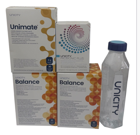 Complete Daily Routine Bundle with Unimate, ProBionic Plus, Balance Natural Orange, and reusable bottle